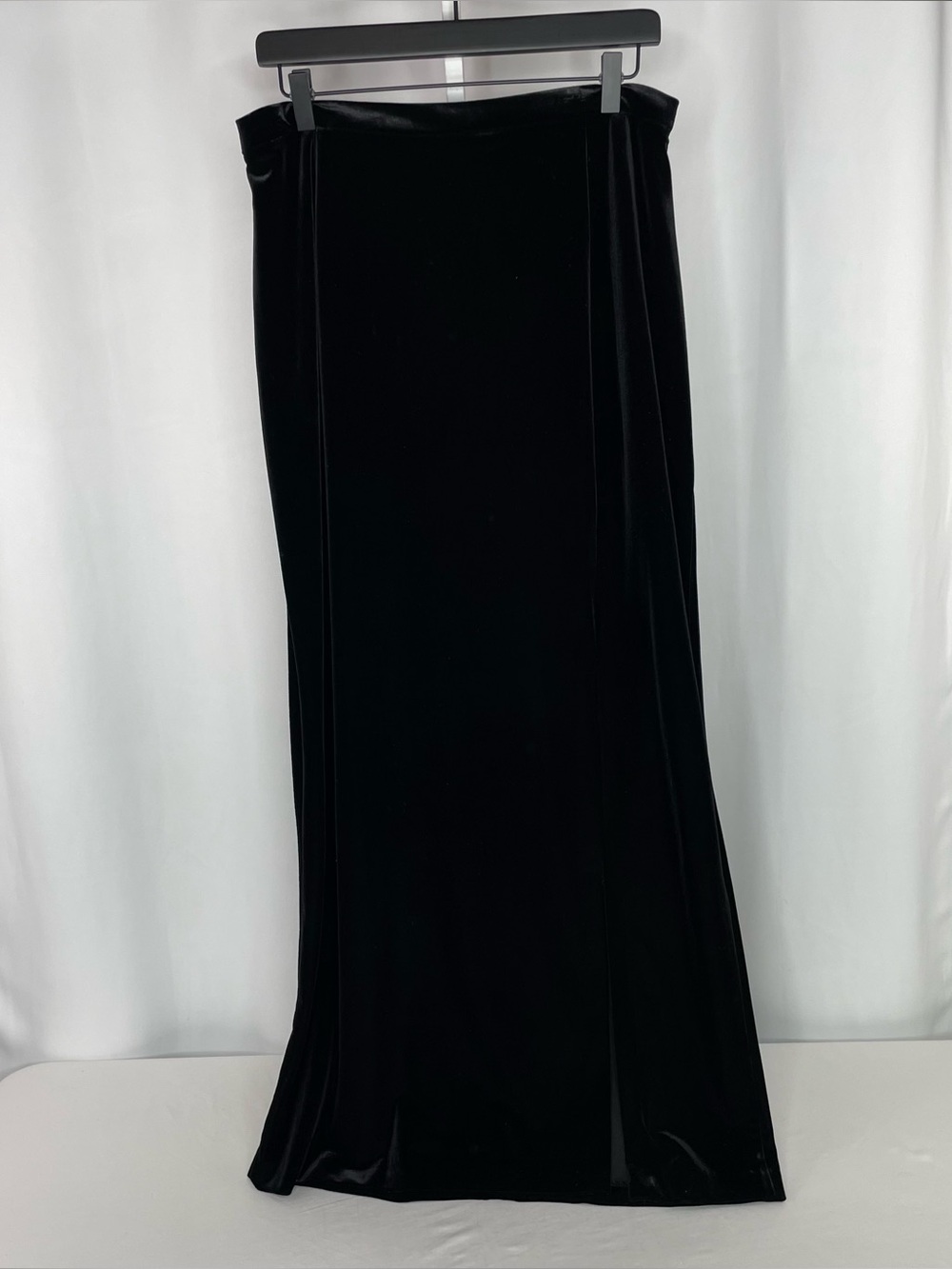 Vintage 90s Black Velvet Maxi Skirt High Slit Whimsigoth Goth large